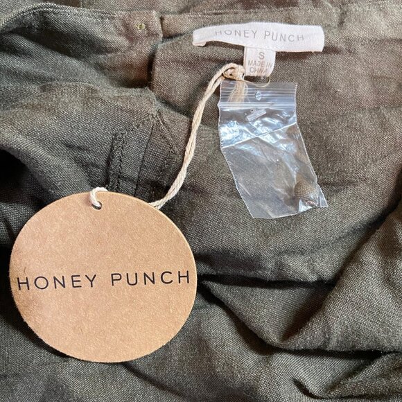 Honey Punch Womens Halter Small Olive Green Strapless Linen Blend Fringe Hippie - Picture 6 of 8